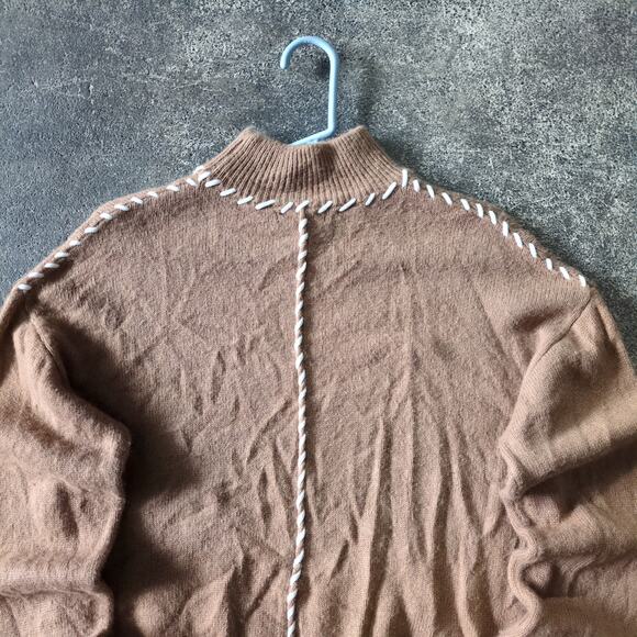 Crescent Oversized Sweater Womens S Cashmere Wool Brown Tan Knit Stitched - Picture 4 of 8